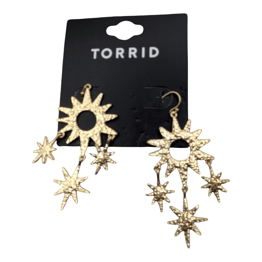 Torrid Hammered Celestial Sun Star Gold Tone Statement Drop Earrings 45261695